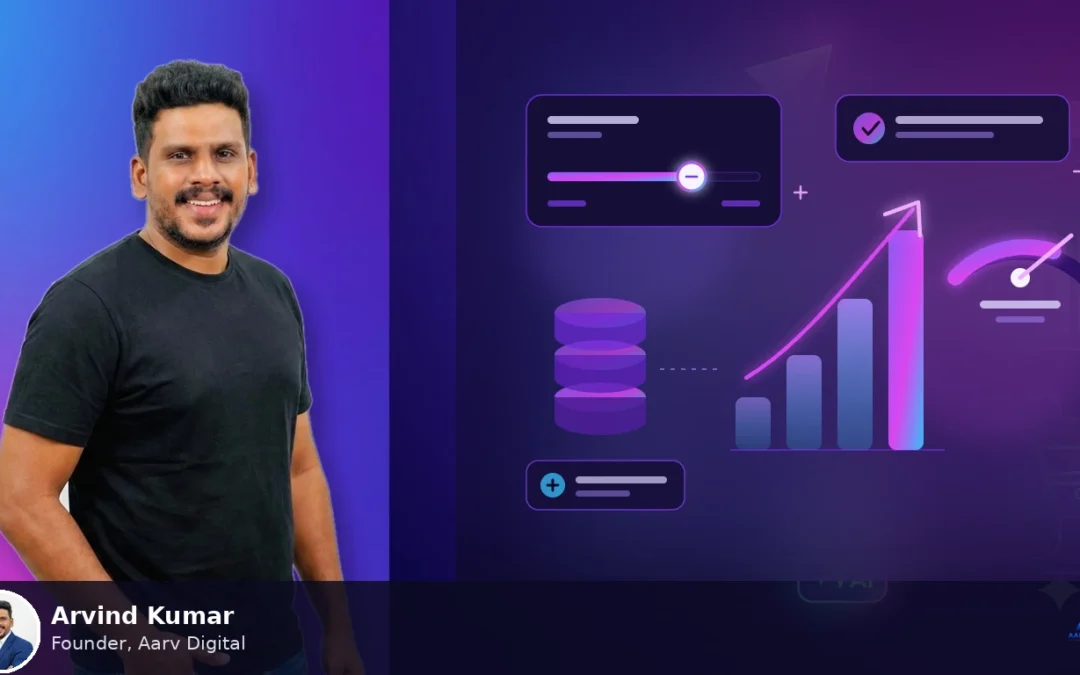 Arvind Kumar at a laptop beside growth charts and a target illustrating Meta Ads budget strategy.